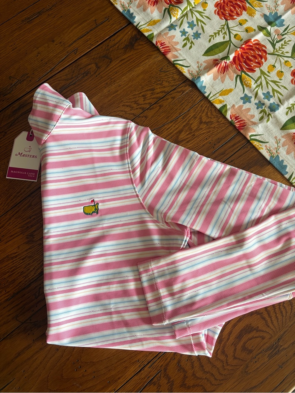 Masters/ Magnolia Pink, White & Light Blue Striped quarter zip Top (2026) - Picture 3 of 5